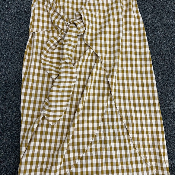 Jupe NYC Mustard Yellow & Cream Checkered Wrap Midi Lightweight Modest Skirt L - Picture 5 of 16